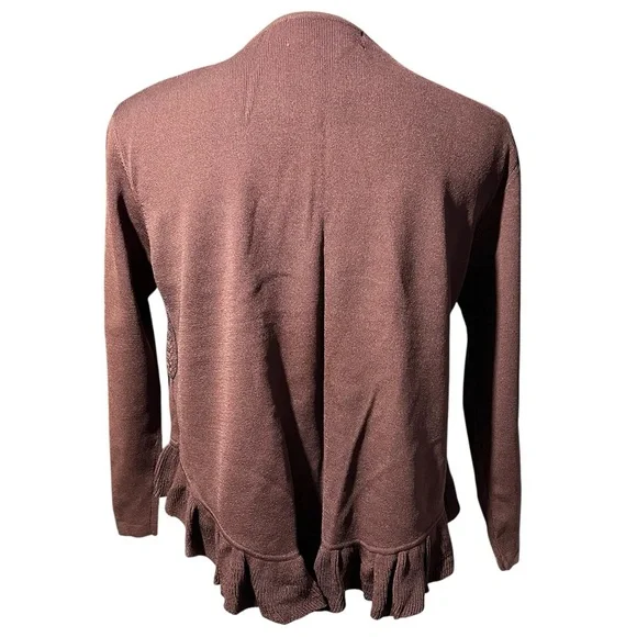 Joseph A Dark Brown Cardigan with Ruffled Hem, size L - Picture 4 of 11